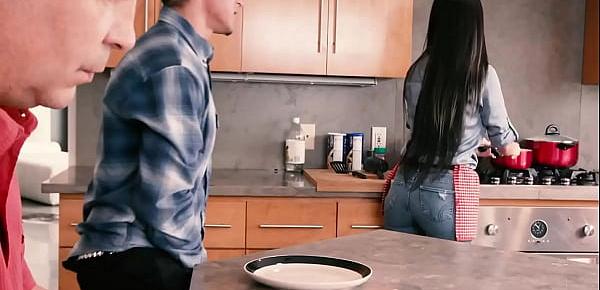 Brunette Tattoo Milf Fucked By Young Cock Of House - Hot Step Family